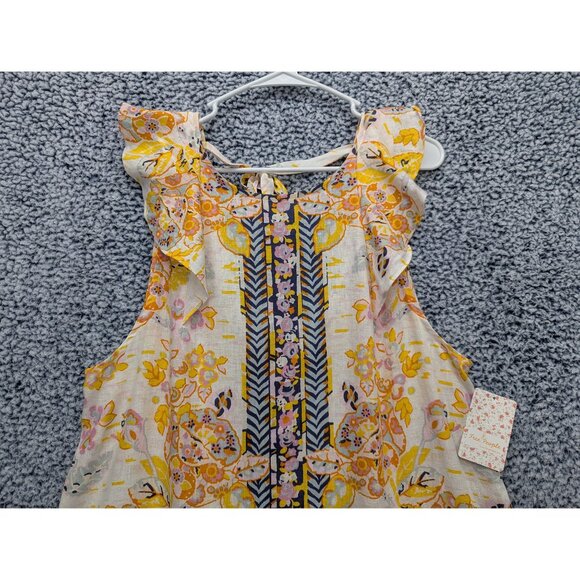 NWT Free People Linen Summer in Tulum Floral Mini Dress Womens M Colorful Yellow - Picture 3 of 11